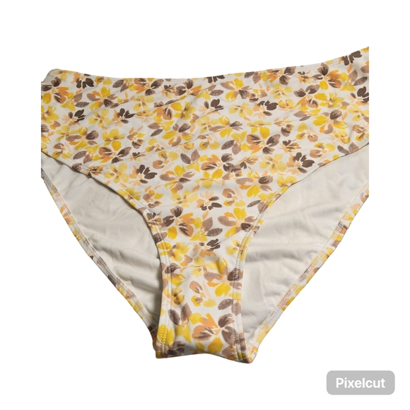 NWOT Size XL Cupshe Yellow and Brown Floral High Waisted Bikini Bottoms - Picture 2 of 8